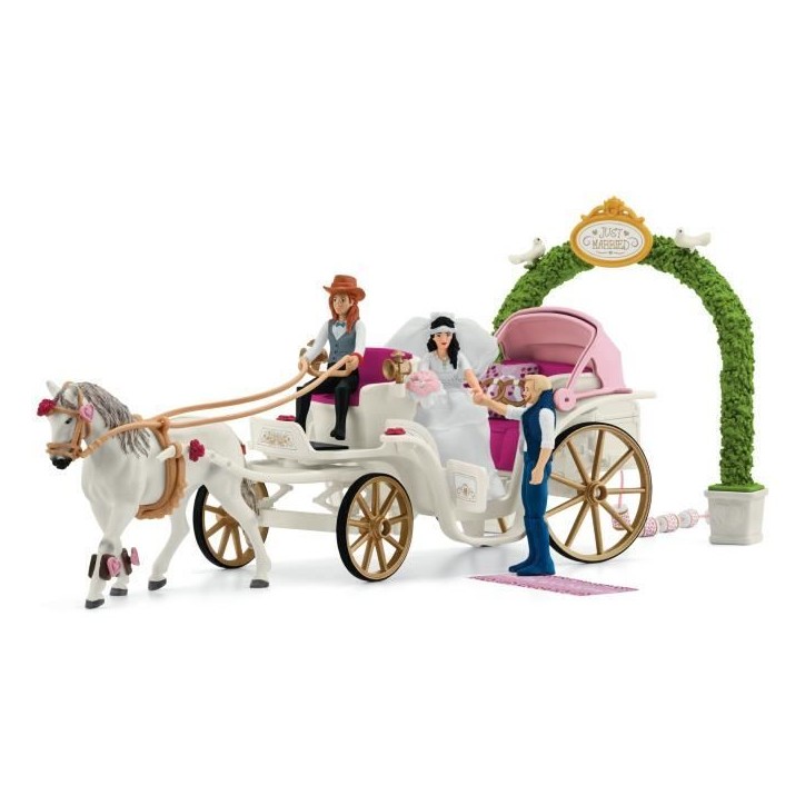 Figurine La caleche des mariés, des 5 ans, schleich 42641 HORSE CLUB, coffret 106 pieces