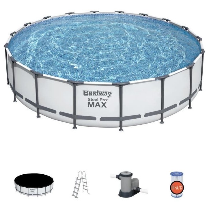Kit Piscine hors sol tubulaire BESTWAY - Steel Pro Max™ - 549 x 122 cm - Ronde (Avec filtre a cartouche, une bâche et une éc Kit Piscine hors sol tubulaire BESTWAY - Steel Pro Max™ - 549 x 122 cm - Ronde (Avec filtre a cartouche, une bâche et une éc