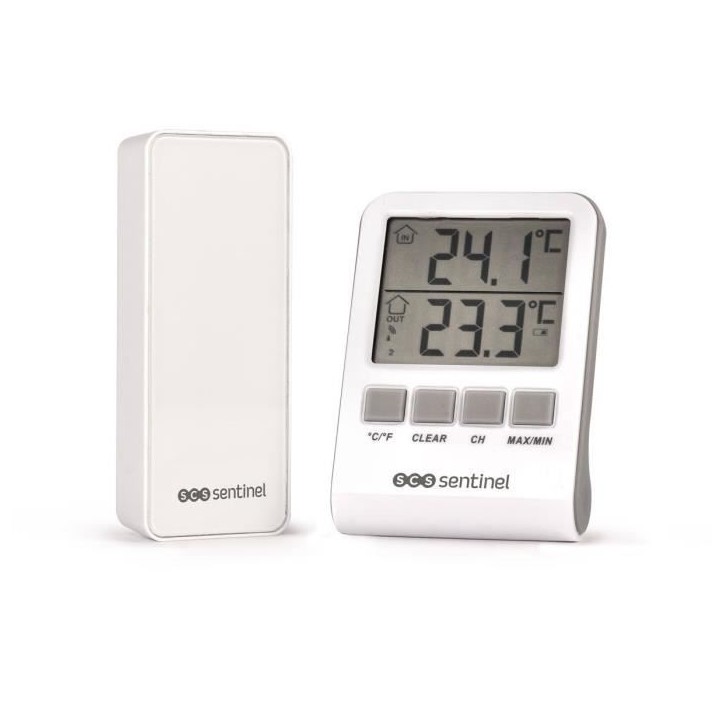 Thermometre digital intérieur/extérieur - SCS SENTINEL - HCN0062 DigiThermo indoor/outdoor - Portée : 60 m - 433 MHz - Blanc Thermometre digital intérieur/extérieur - SCS SENTINEL - HCN0062 DigiThermo indoor/outdoor - Portée : 60 m - 433 MHz - Blanc
