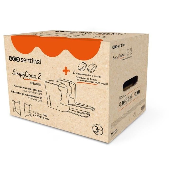 Kit moteur de portail deux battants - SCS SENTINEL - SimplyOpen 2 - Jusqu'a 200 kg par vantail et 5 metres max Kit moteur de portail deux battants - SCS SENTINEL - SimplyOpen 2 - Jusqu'a 200 kg par vantail et 5 metres max