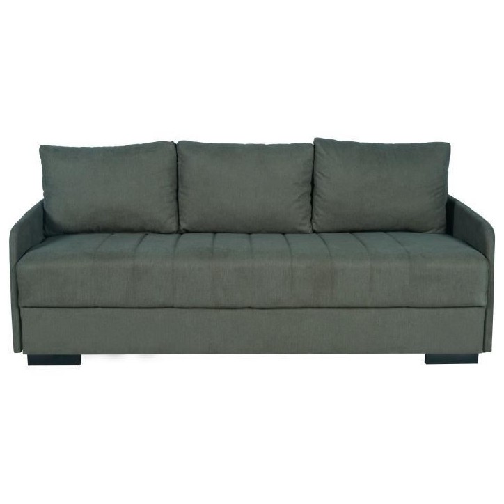 Canapé convertible 3 places - BETTA - Tissu vert foncé - Couchage 145 x 190 cm - Coffre de rangement - 200 x 95 x 91 cm