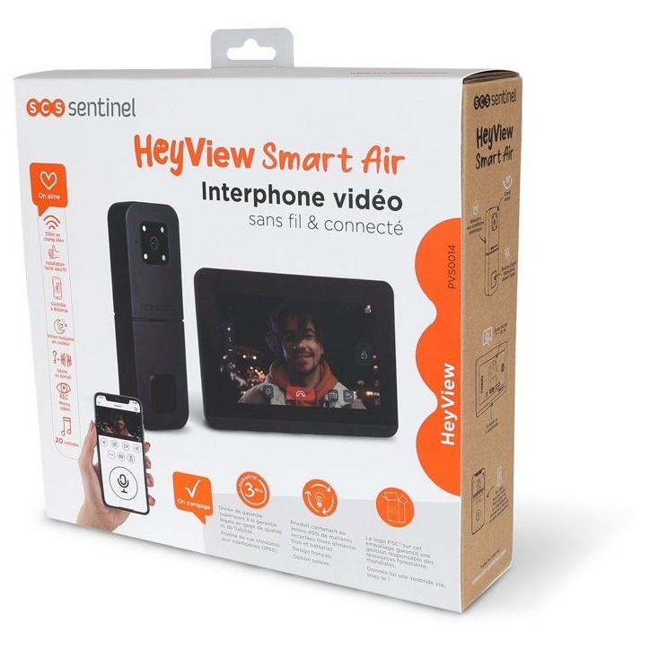Interphone vidéo sans fil & connecté - SCS SENTINEL - HeyView Smart Air - 7'' - 128 Mo - 868 MHz Interphone vidéo sans fil & connecté - SCS SENTINEL - HeyView Smart Air - 7'' - 128 Mo - 868 MHz