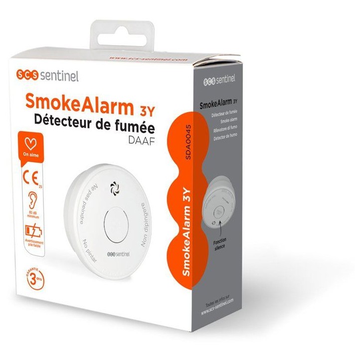 Détecteur de fumée - SCS SENTINEL - SmokeAlarm 3Y - Installation au plafond - Autonomie 10 ans - 3 ans CE Détecteur de fumée - SCS SENTINEL - SmokeAlarm 3Y - Installation au plafond - Autonomie 10 ans - 3 ans CE