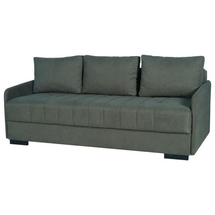Canapé convertible 3 places - BETTA - Tissu vert foncé - Couchage 145 x 190 cm - Coffre de rangement - 200 x 95 x 91 cm