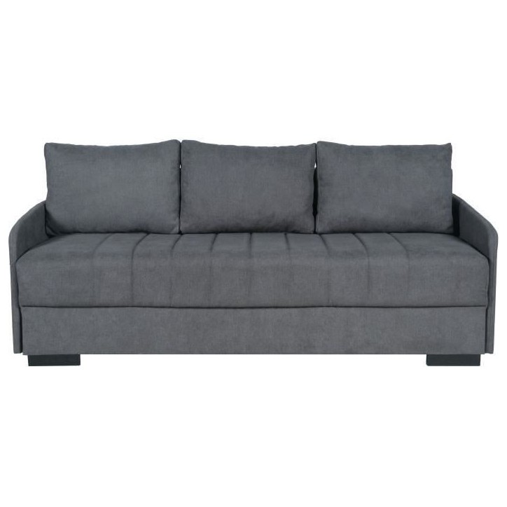 Canapé convertible 3 places - BETTA - Tissu gris clair - Couchage 145 x 190 cm - Coffre de rangement - 200 x 95 x 91 cm