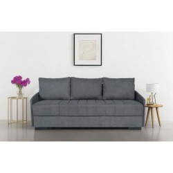Canapé convertible 3 places - BETTA - Tissu gris clair - Couchage 145