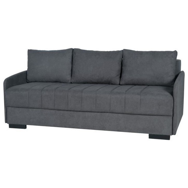 Canapé convertible 3 places - BETTA - Tissu gris clair - Couchage 145 x 190 cm - Coffre de rangement - 200 x 95 x 91 cm