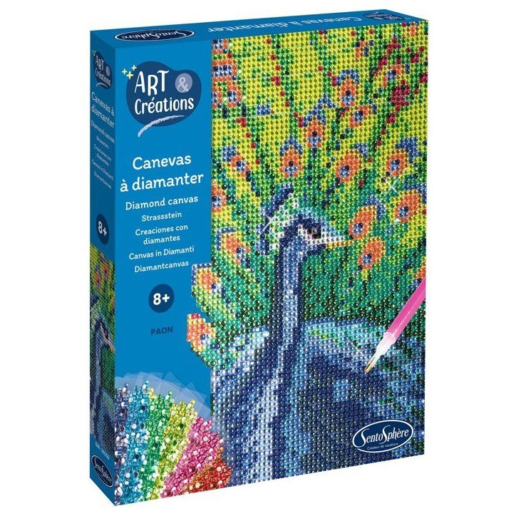Création a base de mini strass - SENTOSPHERE - Art & Créations - Canevas a Diamanter - Paon - Des 8 ans Création a base de mini strass - SENTOSPHERE - Art & Créations - Canevas a Diamanter - Paon - Des 8 ans