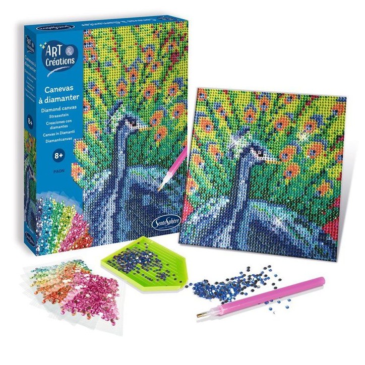 Création a base de mini strass - SENTOSPHERE - Art & Créations - Canevas a Diamanter - Paon - Des 8 ans Création a base de mini strass - SENTOSPHERE - Art & Créations - Canevas a Diamanter - Paon - Des 8 ans