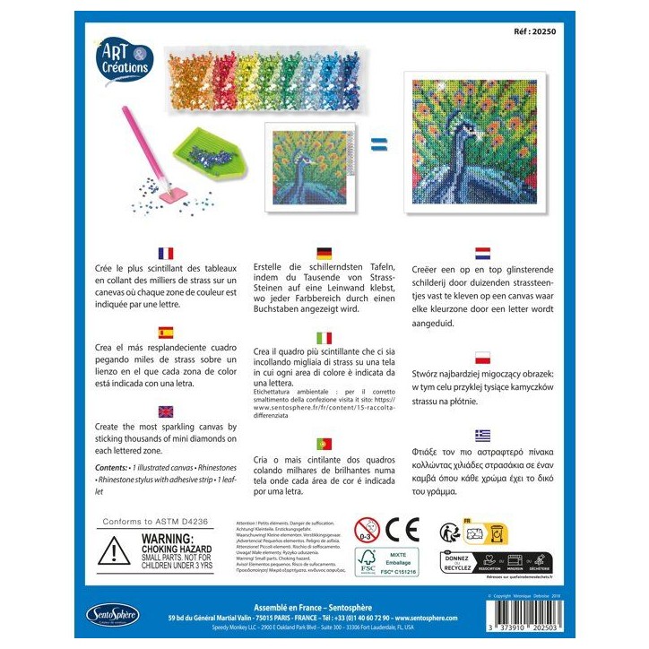 Création a base de mini strass - SENTOSPHERE - Art & Créations - Canevas a Diamanter - Paon - Des 8 ans Création a base de mini strass - SENTOSPHERE - Art & Créations - Canevas a Diamanter - Paon - Des 8 ans