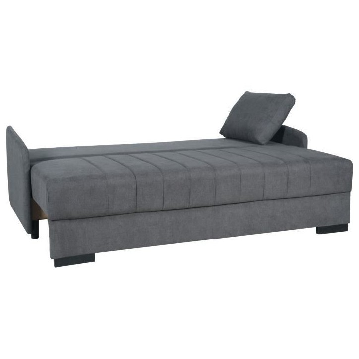 Canapé convertible 3 places - BETTA - Tissu gris clair - Couchage 145 x 190 cm - Coffre de rangement - 200 x 95 x 91 cm