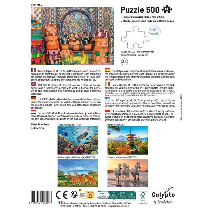 Puzzle - SENTOSPHERE - Calypto - 500 pieces XL - Médine de Fes - Maros - Toucher soyeux - Des 8 ans Puzzle - SENTOSPHERE - Calypto - 500 pieces XL - Médine de Fes - Maros - Toucher soyeux - Des 8 ans