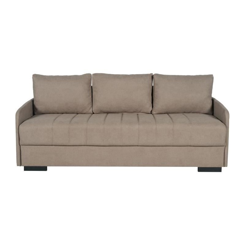 Canapé convertible 3 places - BETTA - Tissu beige - Couchage 145 x 19 Canapé convertible 3 places - BETTA - Tissu beige - Couchage 145 x 19