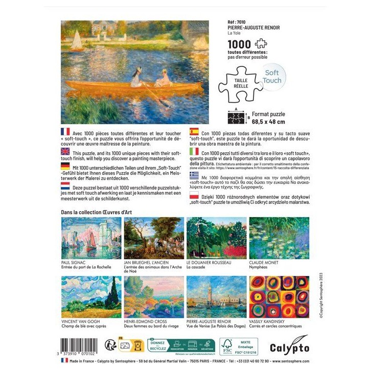 Puzzle - SENTOSPHERE - Calypto - 1000 pieces - La Yole - Pierre-Auguste Renoir - Toucher Soyeux - Des 9 ans Puzzle - SENTOSPHERE - Calypto - 1000 pieces - La Yole - Pierre-Auguste Renoir - Toucher Soyeux - Des 9 ans