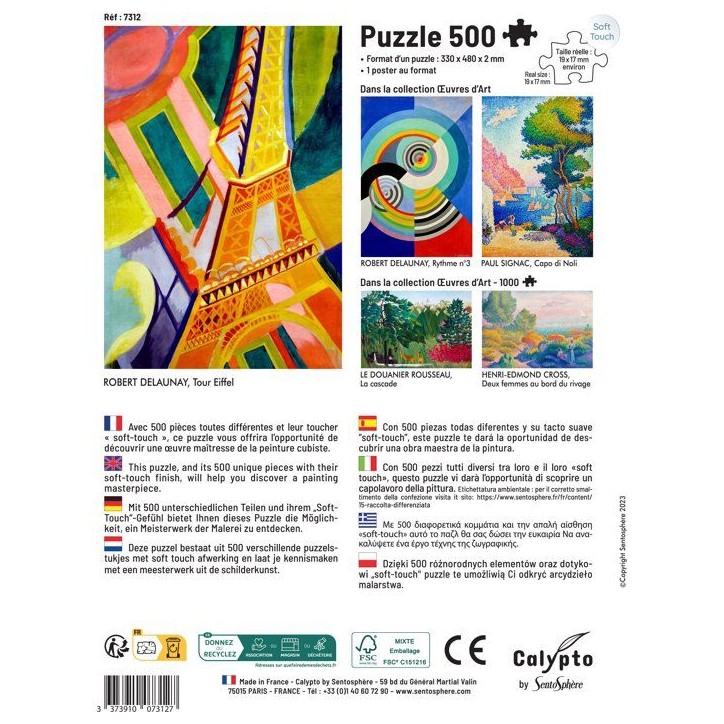 Puzzle - SENTOSPHERE - Calypto - 500 pieces - Tour Eiffel - Robest Delauney - Toucher soyeux - Des 8 ans Puzzle - SENTOSPHERE - Calypto - 500 pieces - Tour Eiffel - Robest Delauney - Toucher soyeux - Des 8 ans