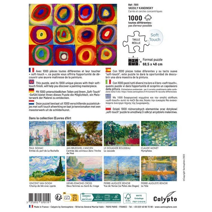Puzzle - SENTOSPHERE - Calypto - 1000 pieces - Carrés et Cercles Concentriques - Vassily Kandisnky - Toucher Soyeux - Des 9 ans Puzzle - SENTOSPHERE - Calypto - 1000 pieces - Carrés et Cercles Concentriques - Vassily Kandisnky - Toucher Soyeux - Des 9 ans