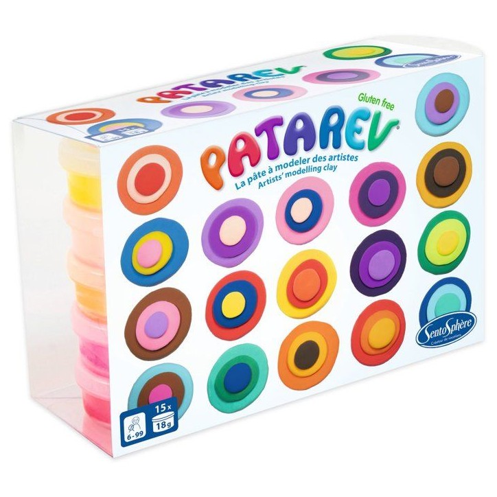 Pate a modeler autodurcissante - SENTOSPHERE - Patarev - Coffret 15 pots de 18g - Différentes Couleurs - Des 8 ans