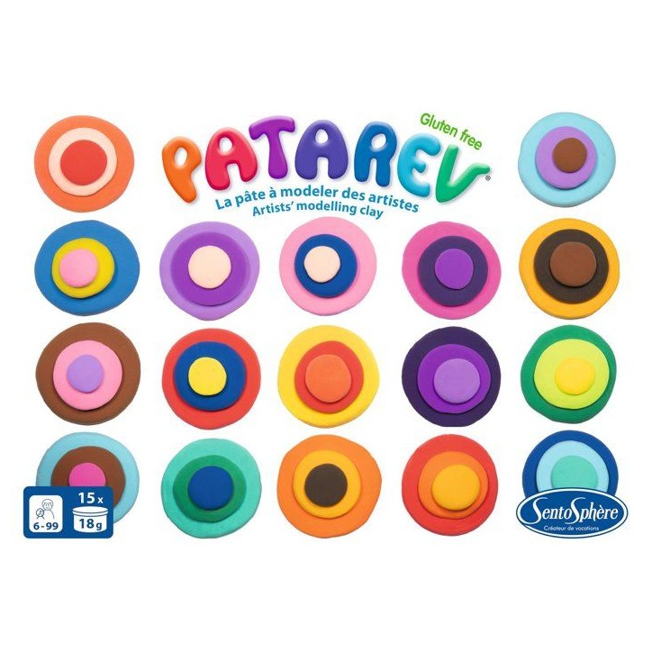 Pate a modeler autodurcissante - SENTOSPHERE - Patarev - Coffret 15 pots de 18g - Différentes Couleurs - Des 8 ans