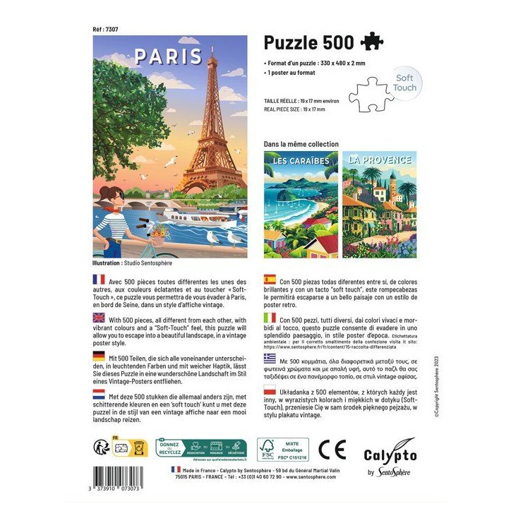 Puzzle - SENTOSPHERE - Calypto - 500 pieces - Paris - Toucher soyeux - Des 8 ans Puzzle - SENTOSPHERE - Calypto - 500 pieces - Paris - Toucher soyeux - Des 8 ans