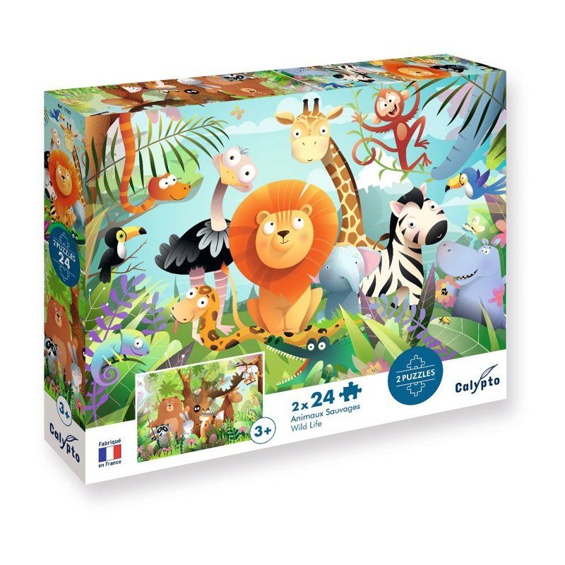 2 Puzzles - SENTOSPHERE - 24 pieces - Animaux Sauvages - Observation -
