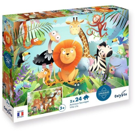 2 Puzzles - SENTOSPHERE - 24 pieces - Animaux Sauvages - Observation -