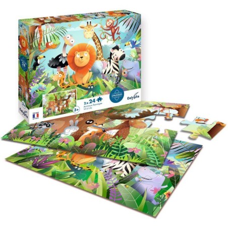 2 Puzzles - SENTOSPHERE - 24 pieces - Animaux Sauvages - Observation - Mémoire - Logique - Des 3 ans