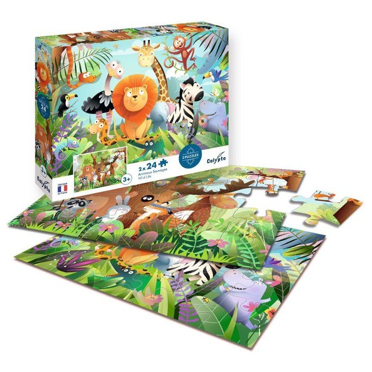 2 Puzzles - SENTOSPHERE - 24 pieces - Animaux Sauvages - Observation - Mémoire - Logique - Des 3 ans 2 Puzzles - SENTOSPHERE - 24 pieces - Animaux Sauvages - Observation - Mémoire - Logique - Des 3 ans