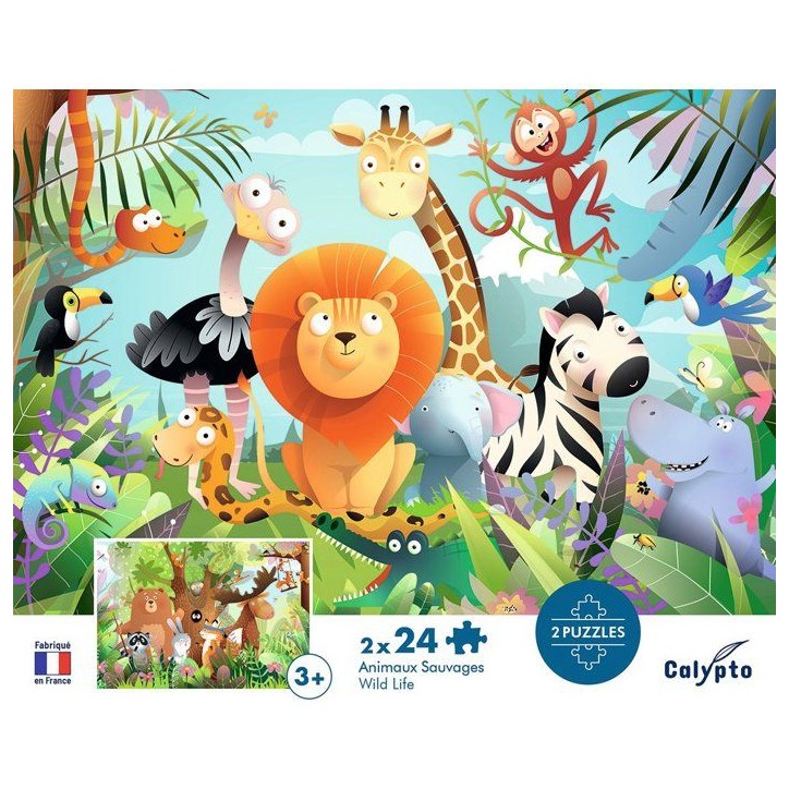 2 Puzzles - SENTOSPHERE - 24 pieces - Animaux Sauvages - Observation - Mémoire - Logique - Des 3 ans 2 Puzzles - SENTOSPHERE - 24 pieces - Animaux Sauvages - Observation - Mémoire - Logique - Des 3 ans