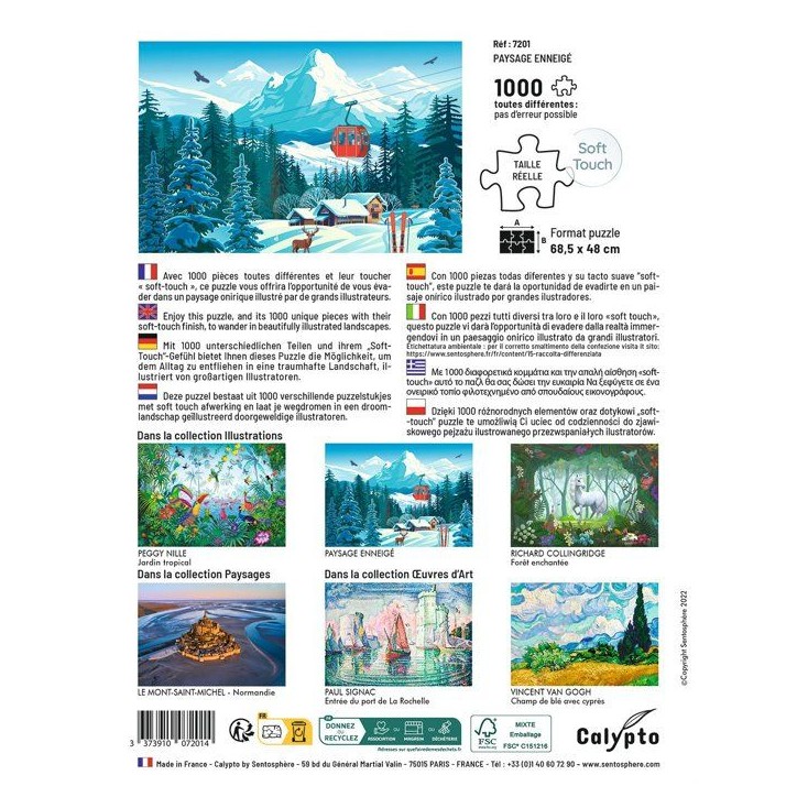 Puzzle - SENTOSPHERE - Calypto - 1000 pieces - Paysage enneigné - Toucher soyeux - Des 9 ans Puzzle - SENTOSPHERE - Calypto - 1000 pieces - Paysage enneigné - Toucher soyeux - Des 9 ans