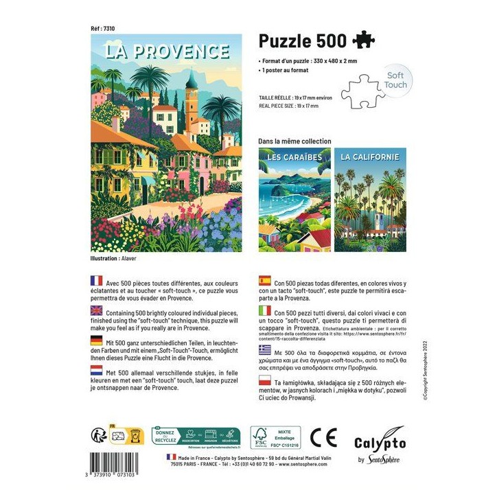 Puzzle - SENTOSPHERE - Calypto - 500 pieces - La Provence - Toucher soyeux - Des 8 ans Puzzle - SENTOSPHERE - Calypto - 500 pieces - La Provence - Toucher soyeux - Des 8 ans