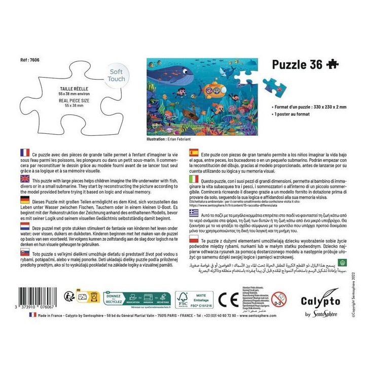 Puzzle - SENTOSPHERE - 36 pieces - La vie sous la mer - Toucher Soyeux - Impression 7 couleurs - Des 4 ans