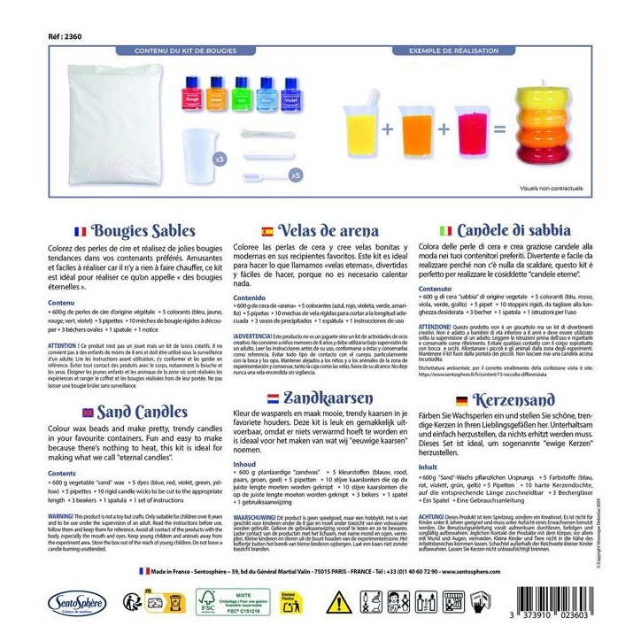 Kit creatif Bougie - SENTOSPHERE - Bougies Sables - Cire sous forme de sable - Différentes couleurs de sable - Des 14 ans Kit creatif Bougie - SENTOSPHERE - Bougies Sables - Cire sous forme de sable - Différentes couleurs de sable - Des 14 ans