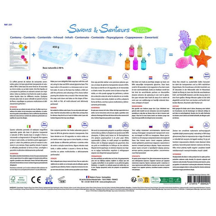 Kit Cosmétique - SENTOSPHERE - Savons et Senteurs - Mouler des savons - Base Glycérine - Parfums et Colorants - Des 8 ans Kit Cosmétique - SENTOSPHERE - Savons et Senteurs - Mouler des savons - Base Glycérine - Parfums et Colorants - Des 8 ans