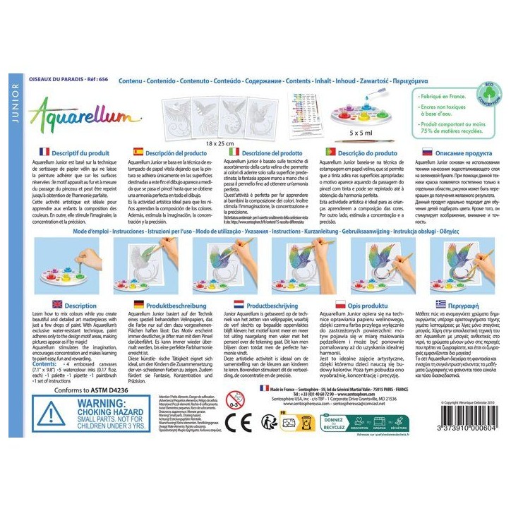 Peinture aquerelle - SENTOSPHERE - Aquarellum Junior - Oiseaux du Paradis - 5 couleurs - Sertissage sur papier Vélin - Des 6 an Peinture aquerelle - SENTOSPHERE - Aquarellum Junior - Oiseaux du Paradis - 5 couleurs - Sertissage sur papier Vélin - Des 6 an