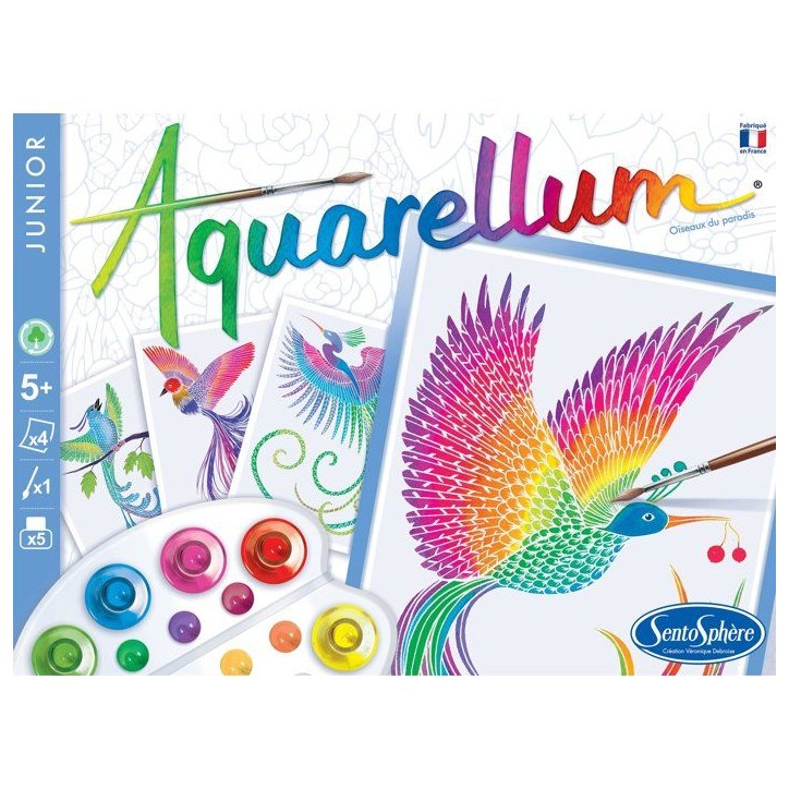 Peinture aquerelle - SENTOSPHERE - Aquarellum Junior - Oiseaux du Paradis - 5 couleurs - Sertissage sur papier Vélin - Des 6 an Peinture aquerelle - SENTOSPHERE - Aquarellum Junior - Oiseaux du Paradis - 5 couleurs - Sertissage sur papier Vélin - Des 6 an