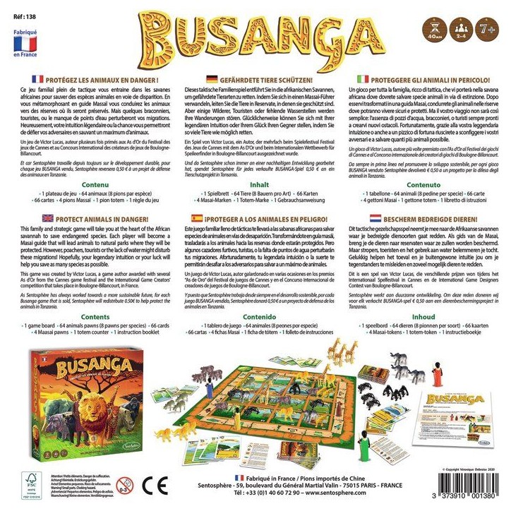 Jeu de société - SENTOSPHERE - Busunga - Sauve les 8 especes en voie de disparition - Des 7 ans Jeu de société - SENTOSPHERE - Busunga - Sauve les 8 especes en voie de disparition - Des 7 ans