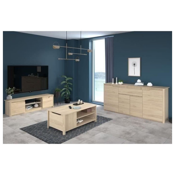 Ensemble Table basse avec coffre, Meuble Tv et Buffet - BETTY - Panneau de particules - Décor Chene - PARISOT