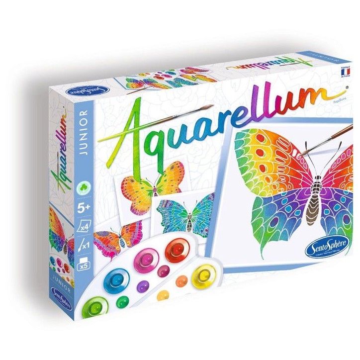 Peinture aquerelle - SENTOSPHERE - Aquarellum Junior - Papillons - 5 couleurs - Sertissage sur papier Vélin - Des 5 ans