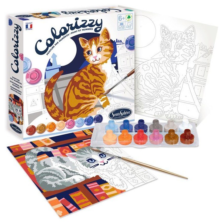 Peinture Acrylique - SENTOSPHERE - Colorizzy - Chats - Peinture a numéro pour jeunes artistes - Des 8 ans