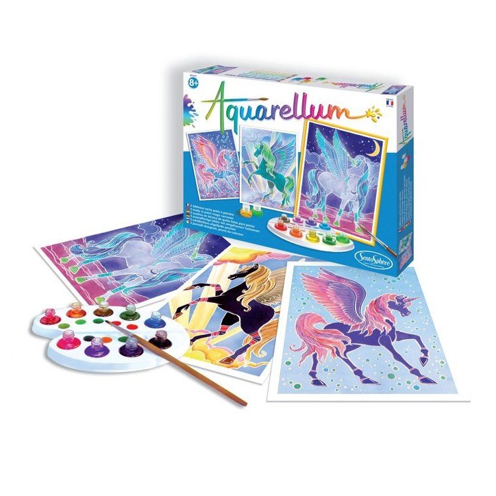 Peinture aquerelle - SENTOSPHERE - Aquarellum - Pégases - 9 couleurs - 3 tableaux - Sertissage sur papier Vélin - Des 7 ans Peinture aquerelle - SENTOSPHERE - Aquarellum - Pégases - 9 couleurs - 3 tableaux - Sertissage sur papier Vélin - Des 7 ans