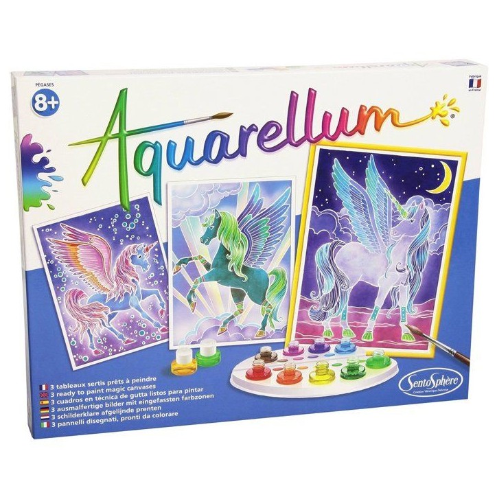 Peinture aquerelle - SENTOSPHERE - Aquarellum - Pégases - 9 couleurs - 3 tableaux - Sertissage sur papier Vélin - Des 7 ans Peinture aquerelle - SENTOSPHERE - Aquarellum - Pégases - 9 couleurs - 3 tableaux - Sertissage sur papier Vélin - Des 7 ans