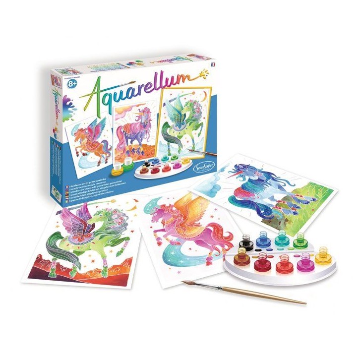 Peinture aquerelle - SENTOSPHERE - Aquarellum - Licornes et Pégases - 9 couleurs - Sertissage sur papier Vélin - Des 7 ans Peinture aquerelle - SENTOSPHERE - Aquarellum - Licornes et Pégases - 9 couleurs - Sertissage sur papier Vélin - Des 7 ans