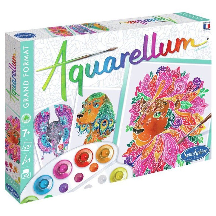 Peinture aquerelle - SENTOSPHERE - Aquarellum - Chimeres - 9 couleurs - 3 tableaux - Sertissage sur papier Vélin - Des 7 ans Peinture aquerelle - SENTOSPHERE - Aquarellum - Chimeres - 9 couleurs - 3 tableaux - Sertissage sur papier Vélin - Des 7 ans