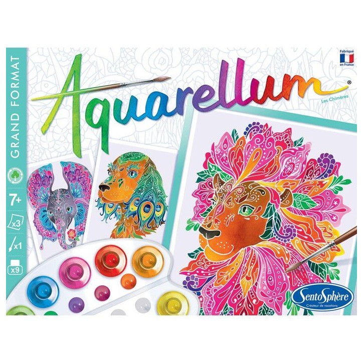 Peinture aquerelle - SENTOSPHERE - Aquarellum - Chimeres - 9 couleurs - 3 tableaux - Sertissage sur papier Vélin - Des 7 ans Peinture aquerelle - SENTOSPHERE - Aquarellum - Chimeres - 9 couleurs - 3 tableaux - Sertissage sur papier Vélin - Des 7 ans