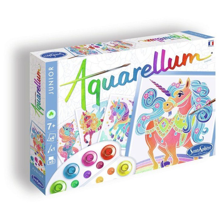 Peinture aquerelle - SENTOSPHERE - Aquarellum Junior - Licornes - 5 couleurs - Sertissage sur papier Vélin - Des 5 ans Peinture aquerelle - SENTOSPHERE - Aquarellum Junior - Licornes - 5 couleurs - Sertissage sur papier Vélin - Des 5 ans
