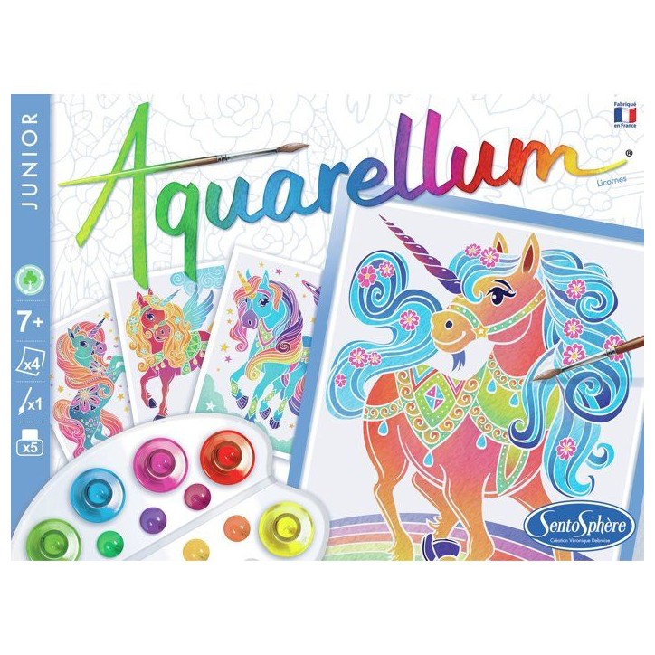 Peinture aquerelle - SENTOSPHERE - Aquarellum Junior - Licornes - 5 couleurs - Sertissage sur papier Vélin - Des 5 ans Peinture aquerelle - SENTOSPHERE - Aquarellum Junior - Licornes - 5 couleurs - Sertissage sur papier Vélin - Des 5 ans