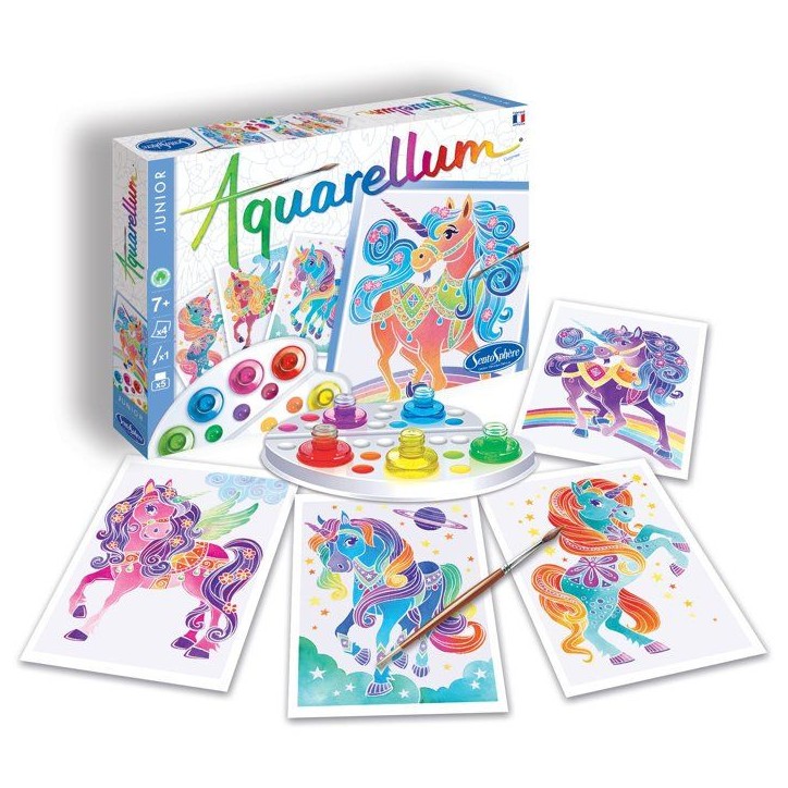 Peinture aquerelle - SENTOSPHERE - Aquarellum Junior - Licornes - 5 couleurs - Sertissage sur papier Vélin - Des 5 ans Peinture aquerelle - SENTOSPHERE - Aquarellum Junior - Licornes - 5 couleurs - Sertissage sur papier Vélin - Des 5 ans