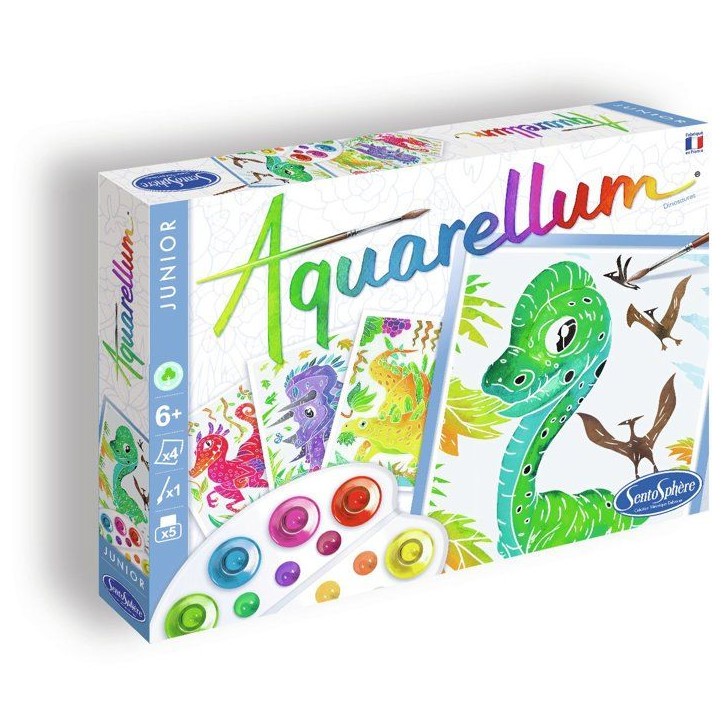Peinture aquerelle - SENTOSPHERE - Aquarellum Junior - Dinosaures - 5 couleurs - Sertissage sur papier Vélin - Des 7 ans