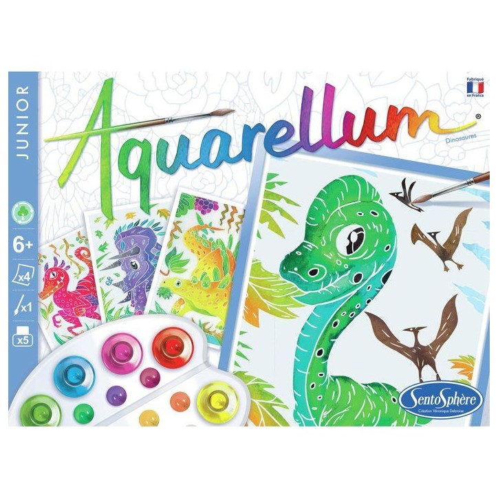 Peinture aquerelle - SENTOSPHERE - Aquarellum Junior - Dinosaures - 5 couleurs - Sertissage sur papier Vélin - Des 7 ans