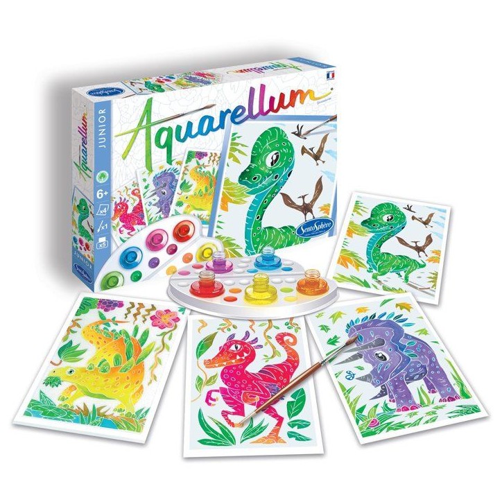 Peinture aquerelle - SENTOSPHERE - Aquarellum Junior - Dinosaures - 5 couleurs - Sertissage sur papier Vélin - Des 7 ans